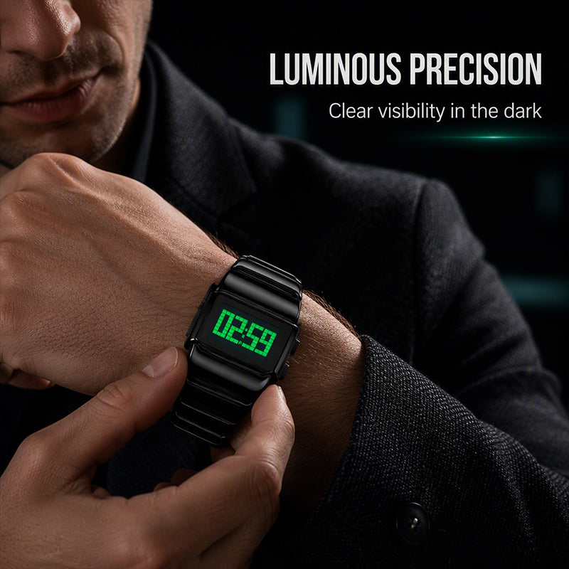 ⌚ -50% ! 💎 Montre Digitale de Luxe pour Homme – Métal Poli Effet Miroir – Affichage Clair – Noir / Argent-Noir – Look Bureau et Soirée 🕶️