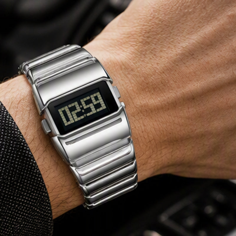 ⌚ -50% ! 💎 Montre Digitale de Luxe pour Homme – Métal Poli Effet Miroir – Affichage Clair – Noir / Argent-Noir – Look Bureau et Soirée 🕶️