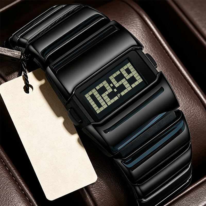 ⌚ -50% ! 💎 Montre Digitale de Luxe pour Homme – Métal Poli Effet Miroir – Affichage Clair – Noir / Argent-Noir – Look Bureau et Soirée 🕶️