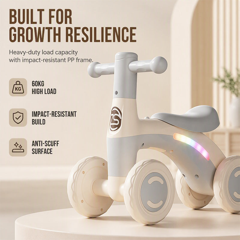 🚲 50% DE RÉDUCTION! 🎵 Draisienne pour Bébés et Tout-Petits – 4 roues stabilisatrices, LED & musique – 14–54 mois – Vert/Marron/Gris/Rose ✨