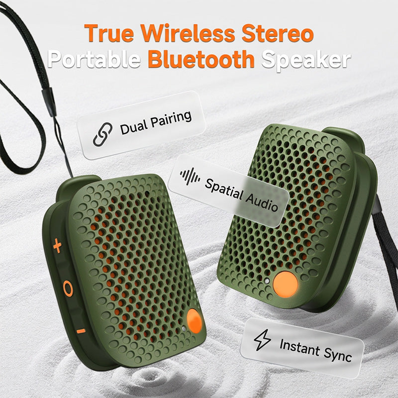 🎵 -50% ! 🔊 Enceinte Bluetooth Portable – ABS – TWS Stéréo – IPX5 – Son Haute Fidélité – 73×48×33 mm – Vert Foncé/Noir – Autonomie Prolongée 🏕️
