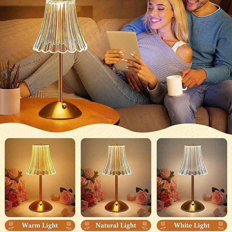 🪔 -50% ! ✨ Lampe de Table Rétro Rechargeable – Acrylique + Fer – Ø11×30 cm – 2 W – Tactile 3 Couleurs – Type-C – Protection des Yeux – Or 🏠