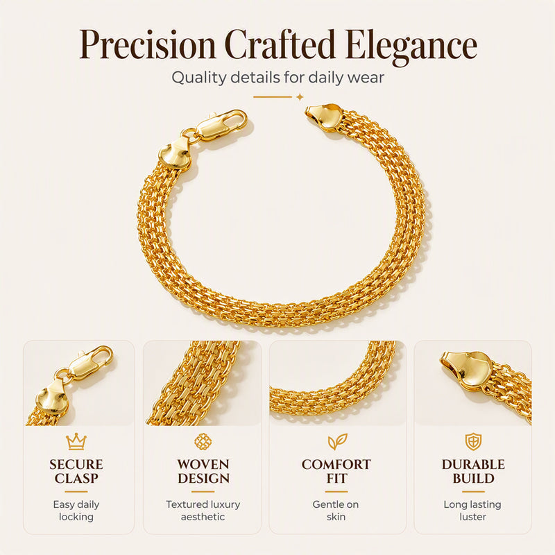 💎 Achetez 1, obtenez 1 gratuit ! ✨ Bracelet Large en Maille Tressée – Plaqué Or 14 Carats – Alliage – Style Luxe – Cadeau Idéal pour Elle 🎁