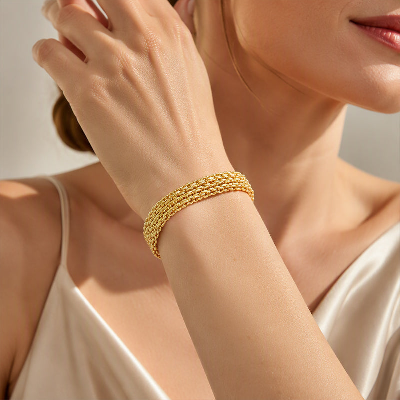 💎 Achetez 1, obtenez 1 gratuit ! ✨ Bracelet Large en Maille Tressée – Plaqué Or 14 Carats – Alliage – Style Luxe – Cadeau Idéal pour Elle 🎁