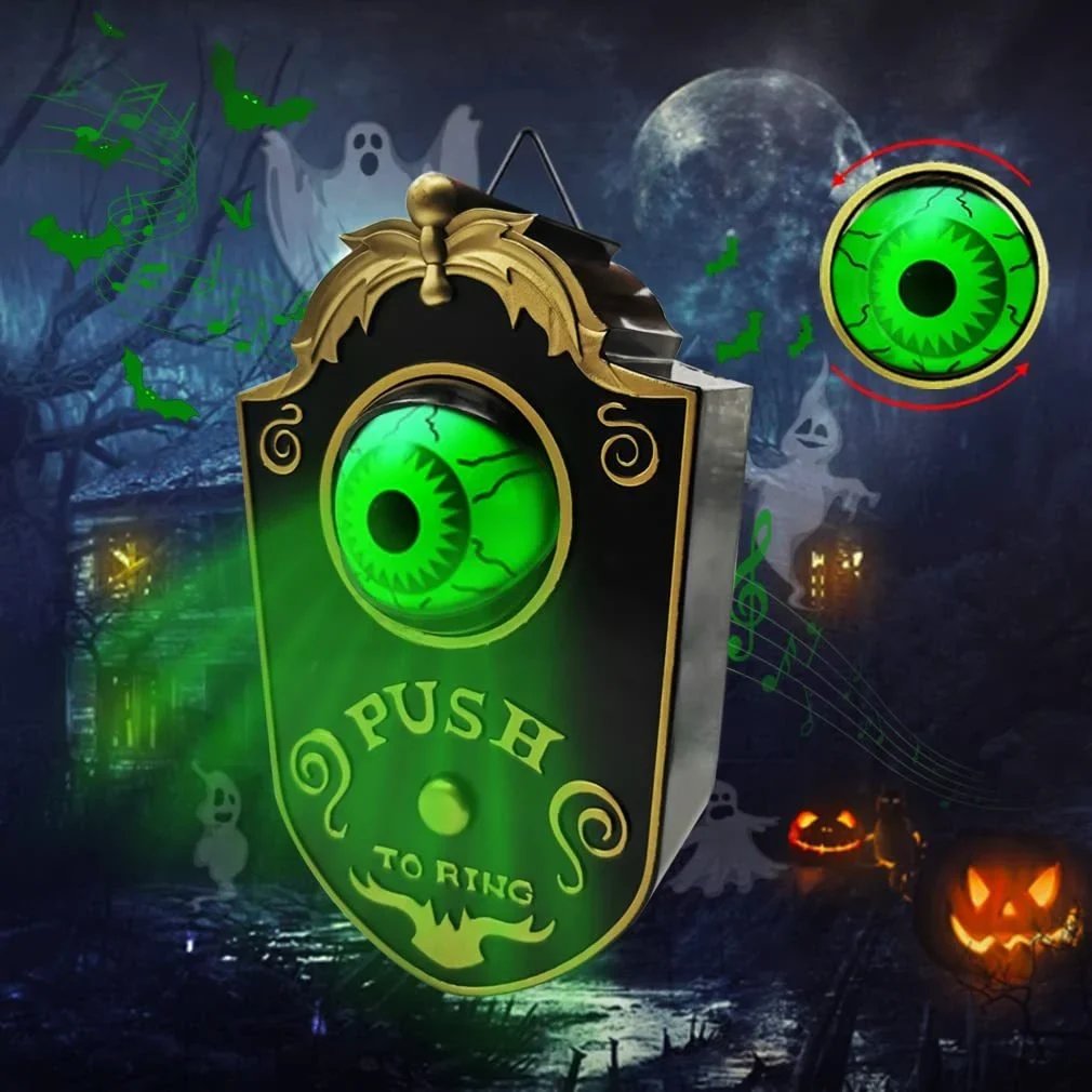 📢 PROMO FLASH : 50% DE RÉDUCTION ! ⏰ Sonnette Halloween Démon à Un Œil – Plastique Aspect Laiton Antique – Yeux Lumineux & Son Effrayant for Fêtes & Maisons Hantées 🎃