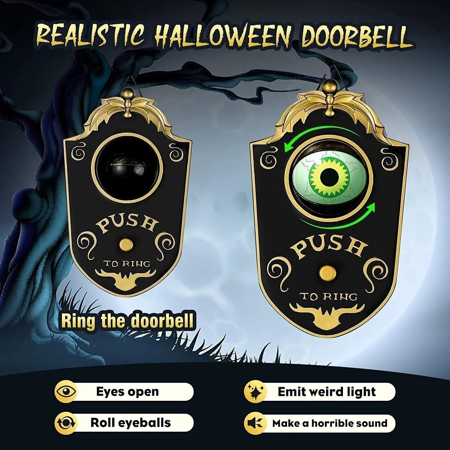 📢 PROMO FLASH : 50% DE RÉDUCTION ! ⏰ Sonnette Halloween Démon à Un Œil – Plastique Aspect Laiton Antique – Yeux Lumineux & Son Effrayant for Fêtes & Maisons Hantées 🎃