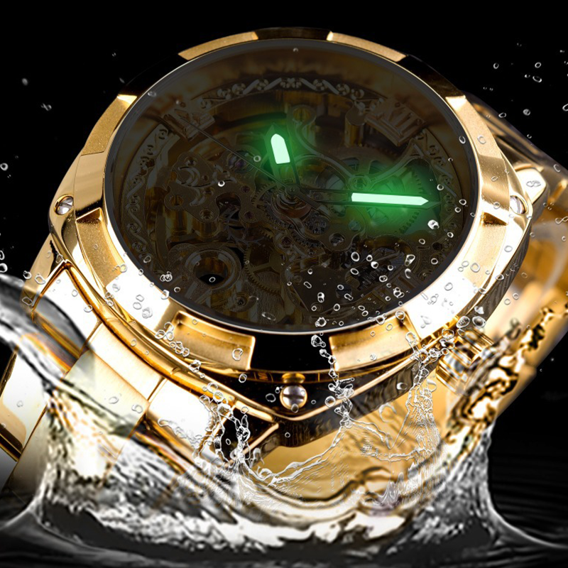 ⌚ -50% ! ⚙️ Montre Automatique Squelette pour Homme – Alliage Zinc – 41 mm – Verre Minéral – Bracelet Acier Inoxydable – 30 M – Or/Métal 🕶️