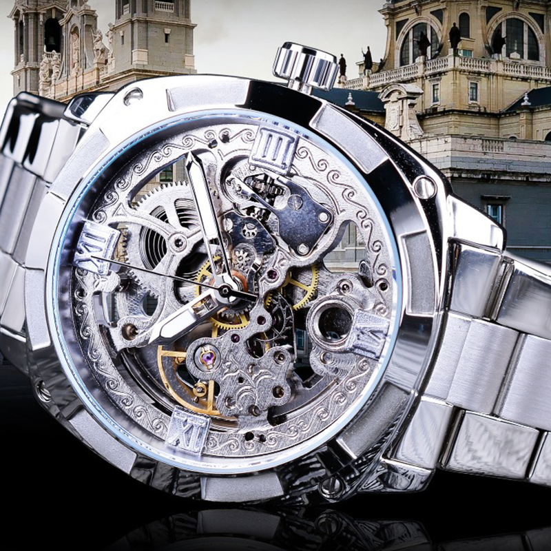 ⌚ -50% ! ⚙️ Montre Automatique Squelette pour Homme – Alliage Zinc – 41 mm – Verre Minéral – Bracelet Acier Inoxydable – 30 M – Or/Métal 🕶️