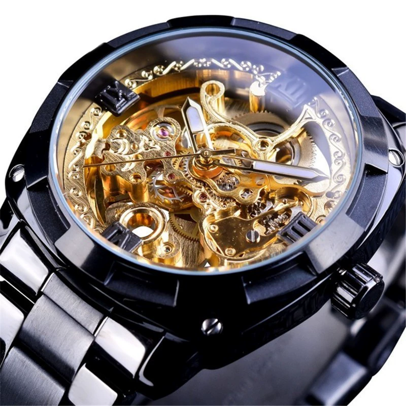 ⌚ -50% ! ⚙️ Montre Automatique Squelette pour Homme – Alliage Zinc – 41 mm – Verre Minéral – Bracelet Acier Inoxydable – 30 M – Or/Métal 🕶️