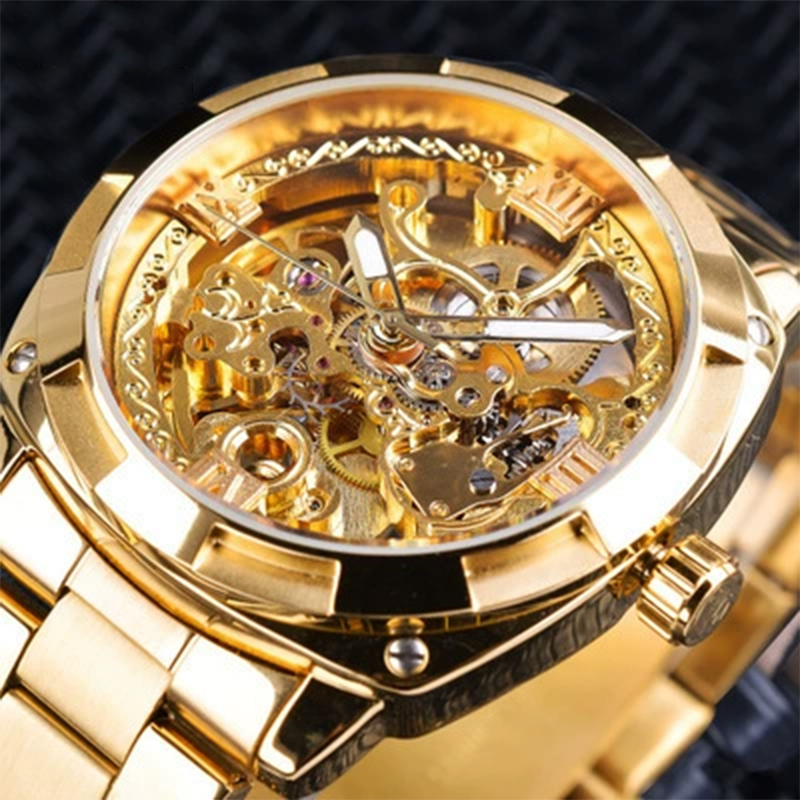 ⌚ -50% ! ⚙️ Montre Automatique Squelette pour Homme – Alliage Zinc – 41 mm – Verre Minéral – Bracelet Acier Inoxydable – 30 M – Or/Métal 🕶️