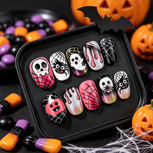 ✨‑50 % MAINTENANT !✨Set d’ongles autocollants Halloween🎃, facile à poser, nombreux motifs effrayants, idéal pour les fêtes d’Halloween👻