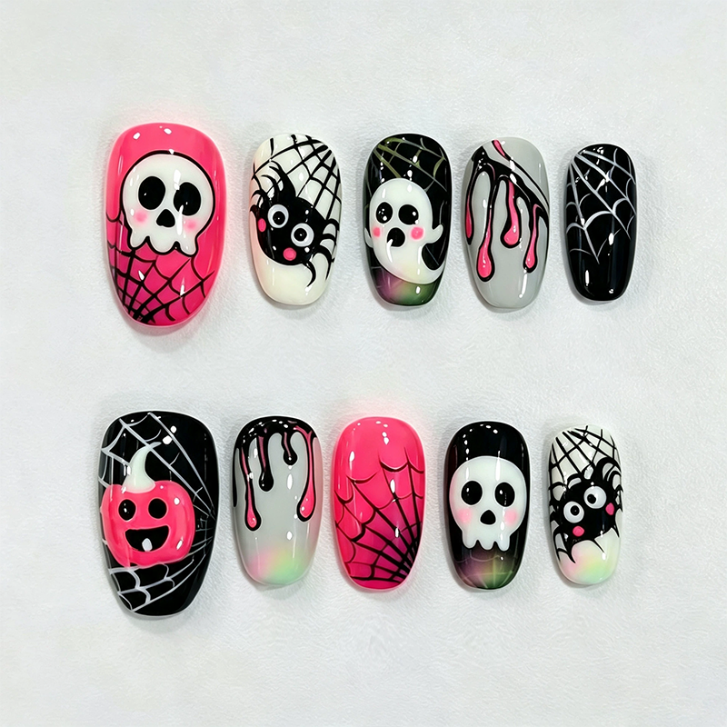 ✨‑50 % MAINTENANT !✨Set d’ongles autocollants Halloween🎃, facile à poser, nombreux motifs effrayants, idéal pour les fêtes d’Halloween👻