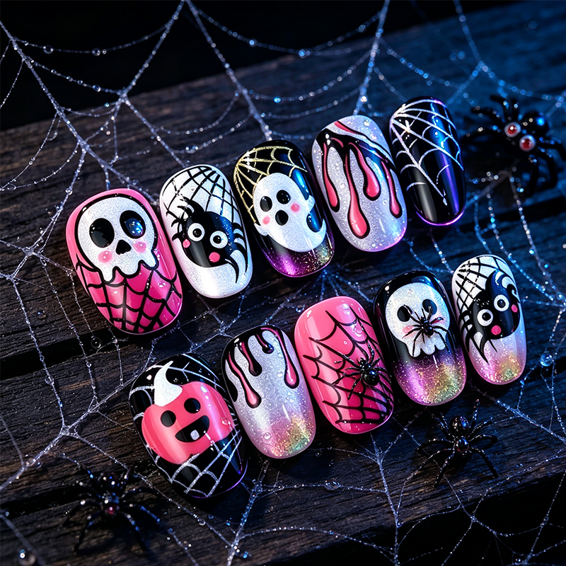 ✨‑50 % MAINTENANT !✨Set d’ongles autocollants Halloween🎃, facile à poser, nombreux motifs effrayants, idéal pour les fêtes d’Halloween👻