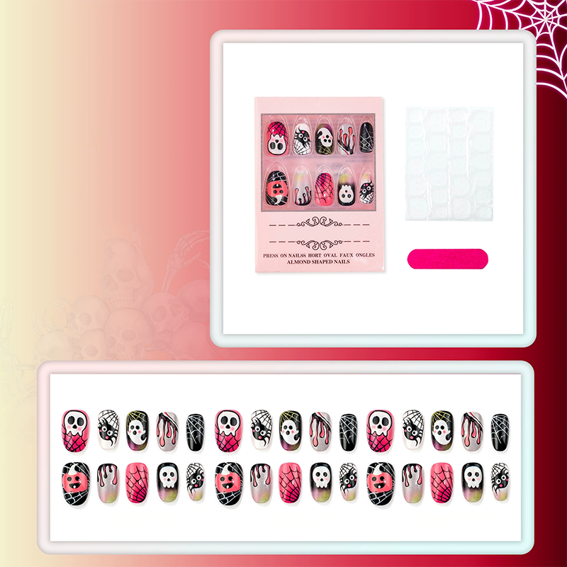 ✨‑50 % MAINTENANT !✨Set d’ongles autocollants Halloween🎃, facile à poser, nombreux motifs effrayants, idéal pour les fêtes d’Halloween👻