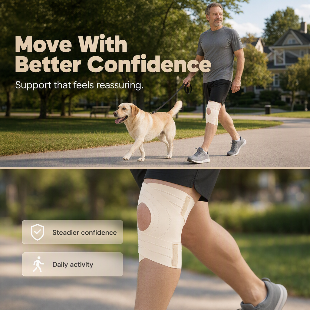 🦵💨 Genouillère respirante à sangle croisée – Support ferme, tissu non chauffant, ajustement parfait pour la marche 🏃‍♂️✨