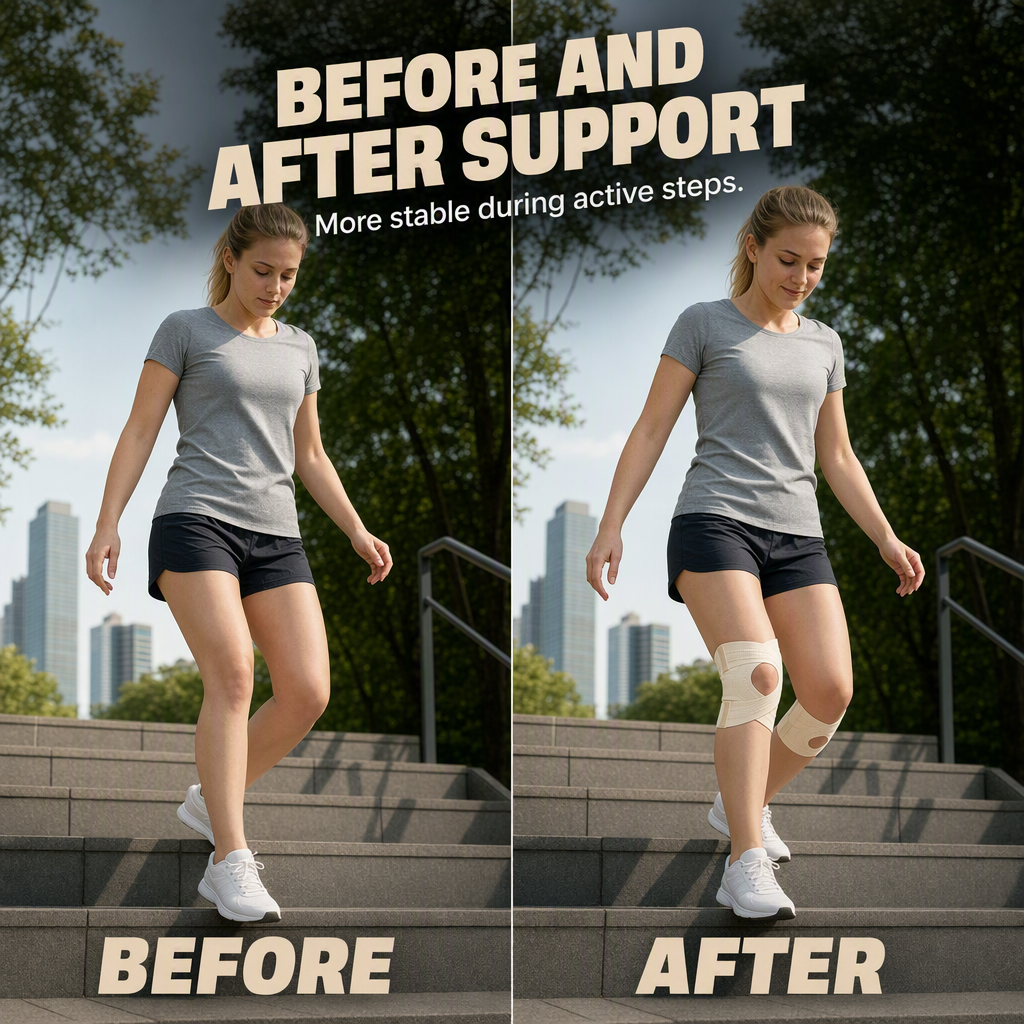 🦵💨 Genouillère respirante à sangle croisée – Support ferme, tissu non chauffant, ajustement parfait pour la marche 🏃‍♂️✨