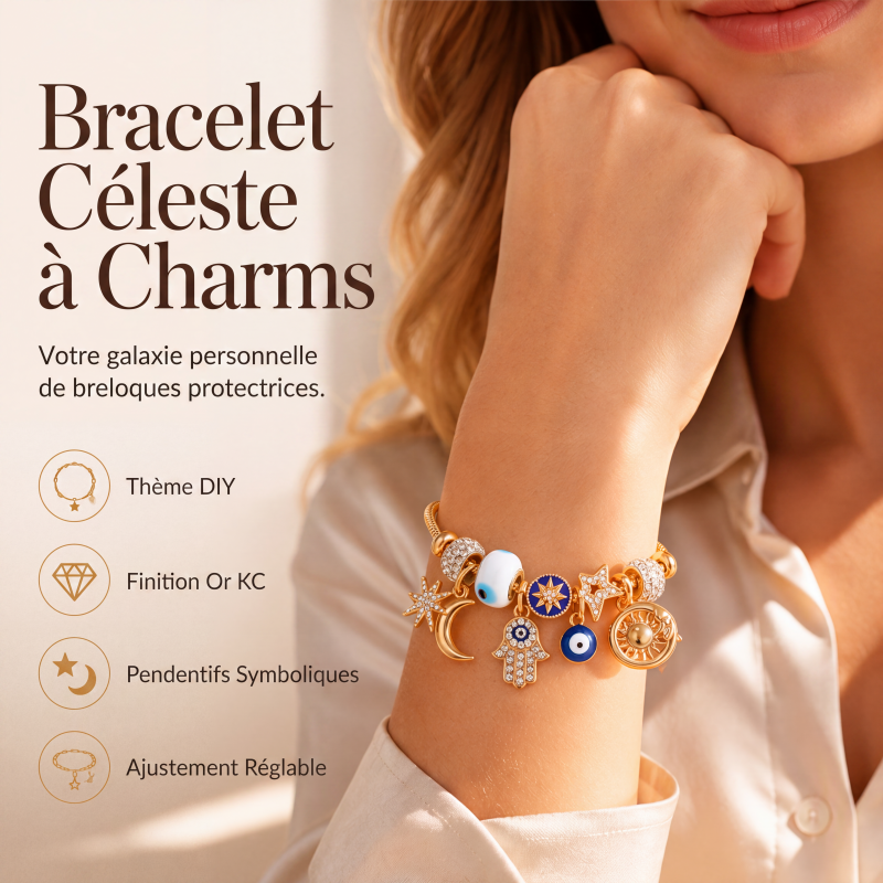 ☀️ -50% ! 🌙 Bracelet à Breloques Célestes Soleil et Lune – Alliage Doré – 18–22 cm Ajustable – Strass et Émail – Cadeau Astral ✨