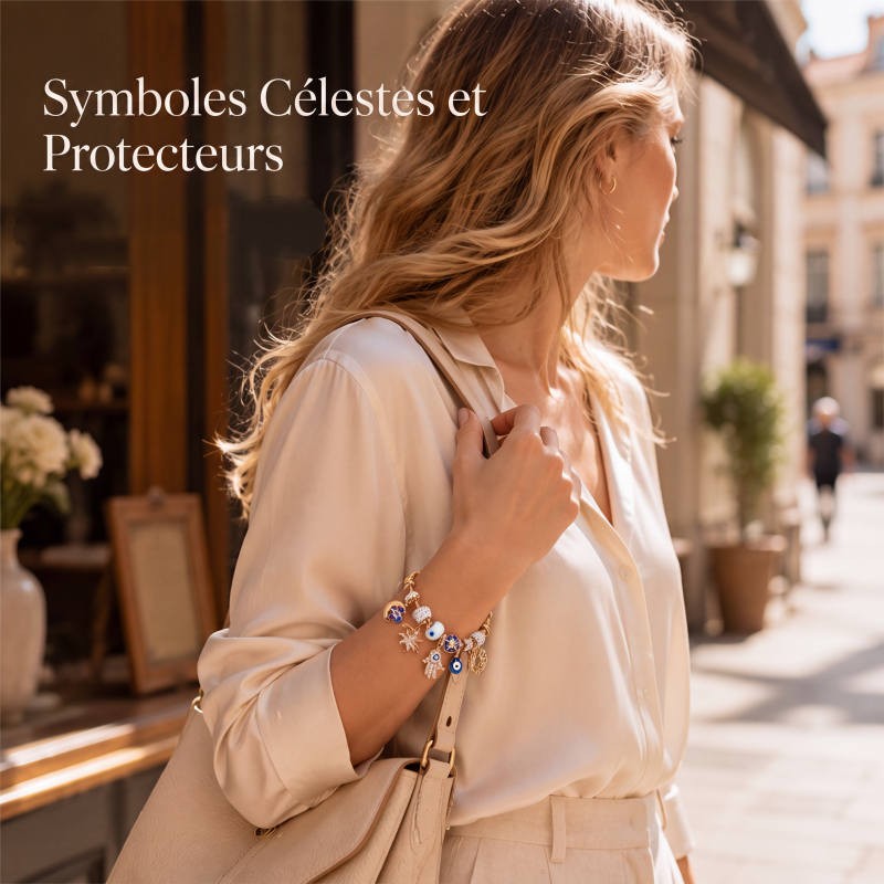 ☀️ -50% ! 🌙 Bracelet à Breloques Célestes Soleil et Lune – Alliage Doré – 18–22 cm Ajustable – Strass et Émail – Cadeau Astral ✨