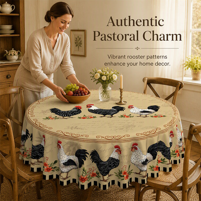 🐓 PROMO FLASH : 50% DE RÉDUCTION ! 🌿 Nappe Rustique Vintage à Motif Coq – Imperméable & Anti-Taches – Polyester Haute Densité – Bordures Dentelle Festonnée – Charme Pastoral Authentique 🏡