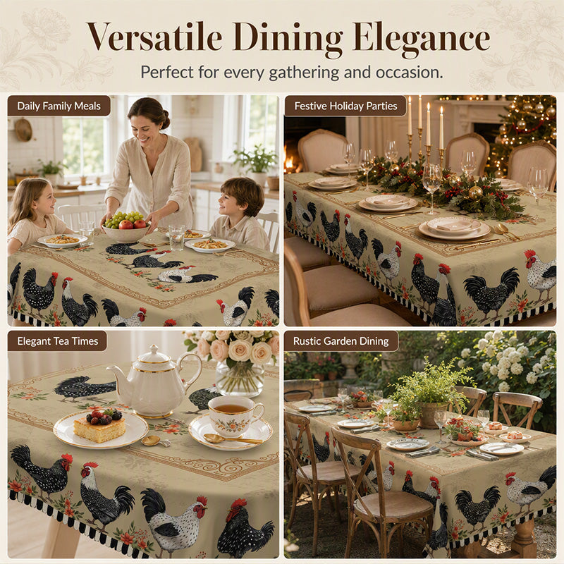🐓 PROMO FLASH : 50% DE RÉDUCTION ! 🌿 Nappe Rustique Vintage à Motif Coq – Imperméable & Anti-Taches – Polyester Haute Densité – Bordures Dentelle Festonnée – Charme Pastoral Authentique 🏡