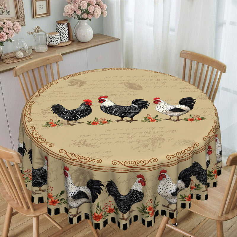 🐓 PROMO FLASH : 50% DE RÉDUCTION ! 🌿 Nappe Rustique Vintage à Motif Coq – Imperméable & Anti-Taches – Polyester Haute Densité – Bordures Dentelle Festonnée – Charme Pastoral Authentique 🏡