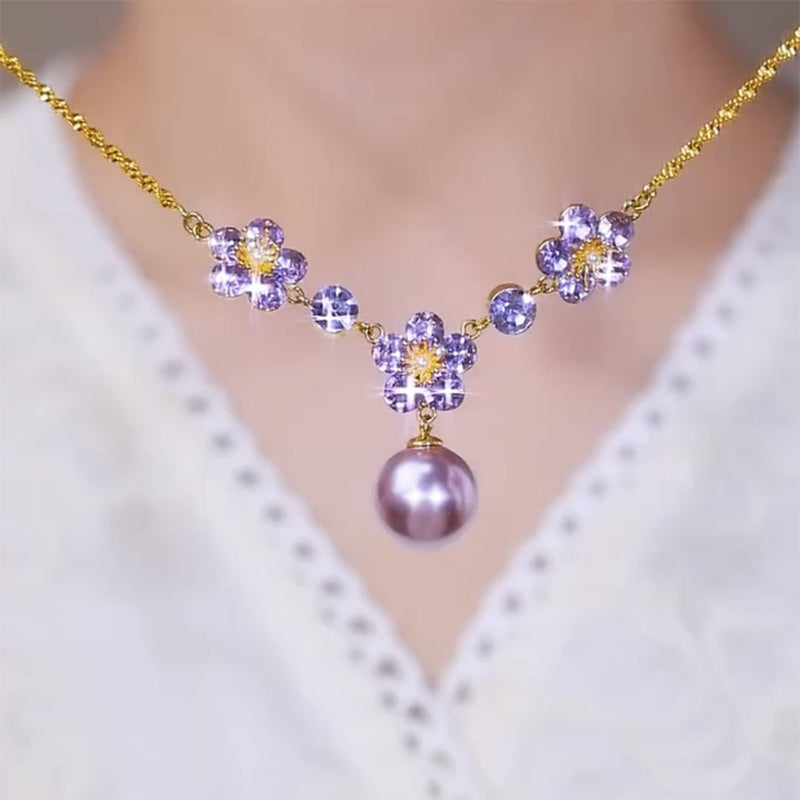 📢📢50% DE RÉDUCTION !! ⏰Collier Pendentif Fleur Zircon Violet Élégant