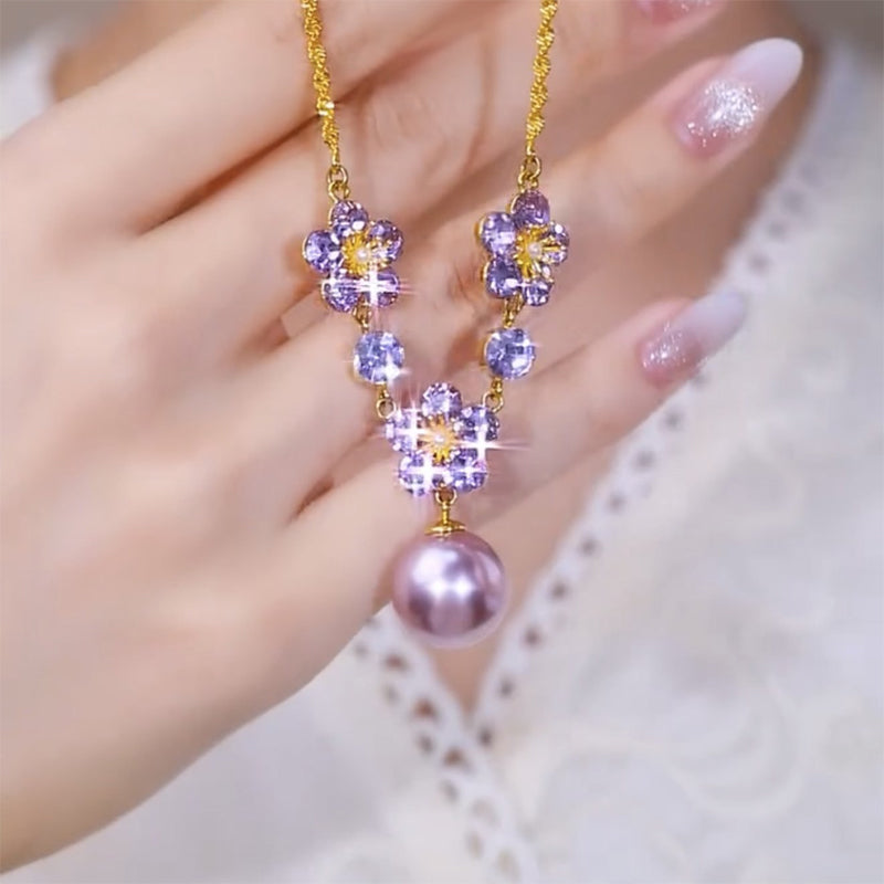 📢📢50% DE RÉDUCTION !! ⏰Collier Pendentif Fleur Zircon Violet Élégant