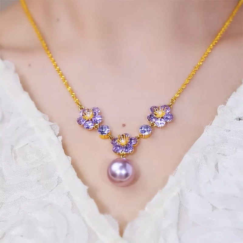 📢📢50% DE RÉDUCTION !! ⏰Collier Pendentif Fleur Zircon Violet Élégant