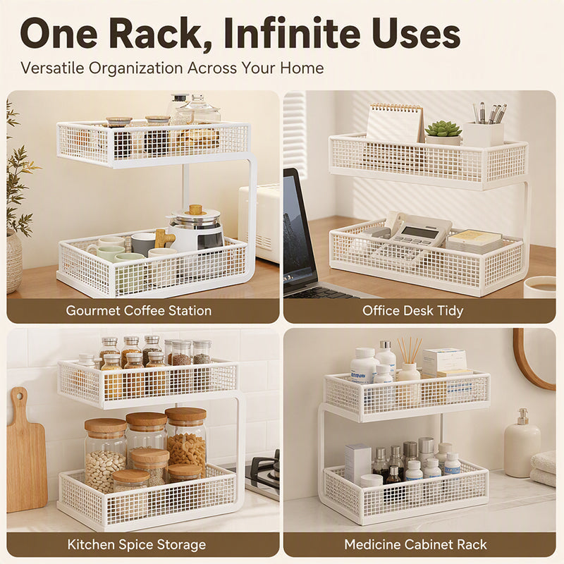 🏠 PROMO FLASH : 50% DE RÉDUCTION ! 📦 Étagère de Rangement 2 Niveaux – Acier Carbone – Accès Ouvert en Forme de C for Bureau & Cuisine ☕
