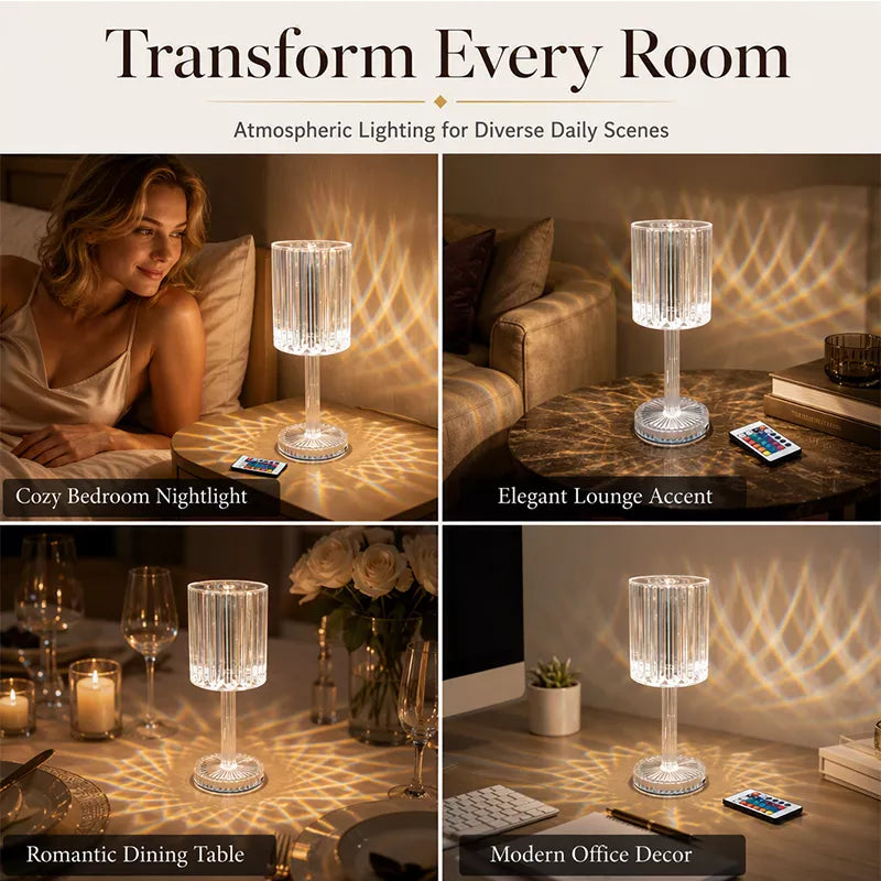 🌹✨ Lampe de table acrylique en forme de rose cristalline – veilleuse RGB tactile pour chambre à coucher et décoration romantique