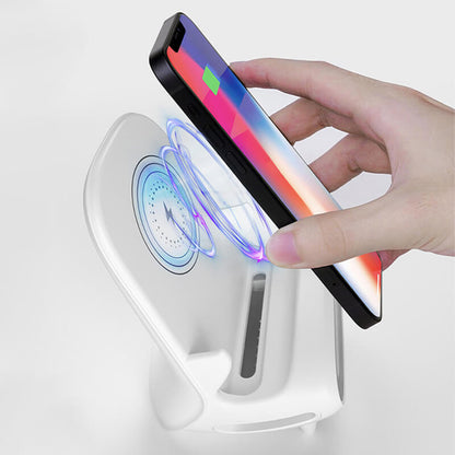 📱 Support téléphone à recharge sans fil + Diffuseur d’aromathérapie – Compatible induction, compartiment pour huiles essentielles – Matériau ABS durable – Pratique et sans fil 🌿✨