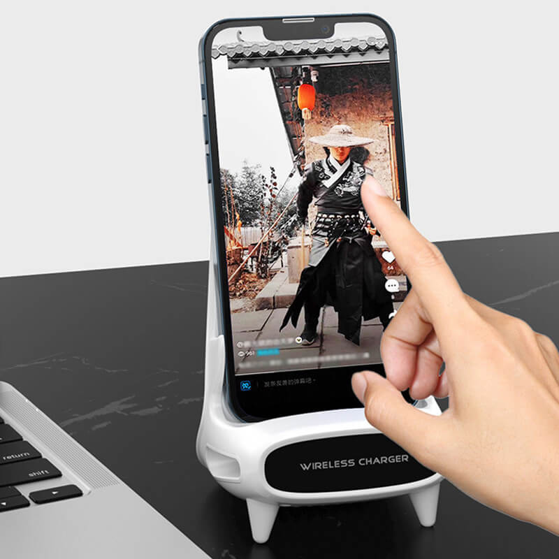 📱 Support téléphone à recharge sans fil + Diffuseur d’aromathérapie – Compatible induction, compartiment pour huiles essentielles – Matériau ABS durable – Pratique et sans fil 🌿✨