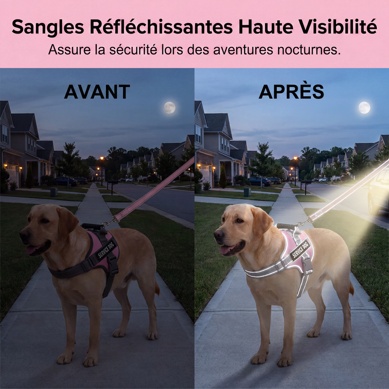 📢📢50% DE RÉDUCTION !! ⏰ Harnais sans tirage + laisse – Maille respirante, bandes réfléchissantes – Poignée de contrôle supérieure – Tailles XS à 2XL – 5 coloris – Promenades confortables et sécurisées 🌙
