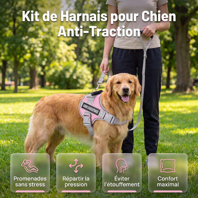 📢📢50% DE RÉDUCTION !! ⏰ Harnais sans tirage + laisse – Maille respirante, bandes réfléchissantes – Poignée de contrôle supérieure – Tailles XS à 2XL – 5 coloris – Promenades confortables et sécurisées 🌙