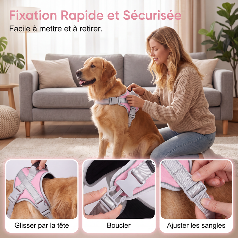 📢📢50% DE RÉDUCTION !! ⏰ Harnais sans tirage + laisse – Maille respirante, bandes réfléchissantes – Poignée de contrôle supérieure – Tailles XS à 2XL – 5 coloris – Promenades confortables et sécurisées 🌙