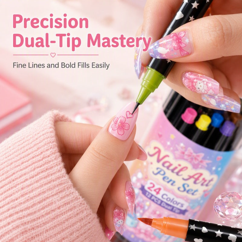 💅 PROMO FLASH : 50% DE RÉDUCTION ! ⏰ Set de 12 Stylos Nail Art Double Pointe – 24 Couleurs Vives – Pointe Fine & Pinceau for Manucure DIY 🎨