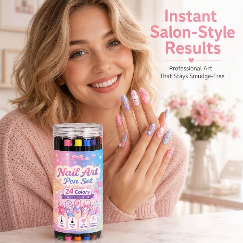 💅 PROMO FLASH : 50% DE RÉDUCTION ! ⏰ Set de 12 Stylos Nail Art Double Pointe – 24 Couleurs Vives – Pointe Fine & Pinceau for Manucure DIY 🎨