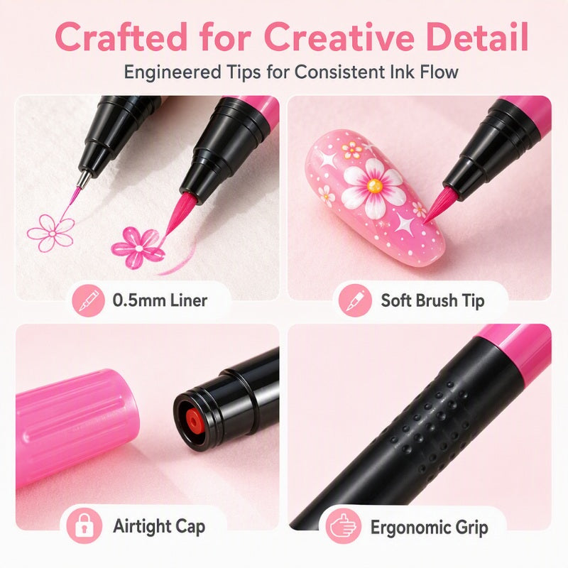 💅 PROMO FLASH : 50% DE RÉDUCTION ! ⏰ Set de 12 Stylos Nail Art Double Pointe – 24 Couleurs Vives – Pointe Fine & Pinceau for Manucure DIY 🎨