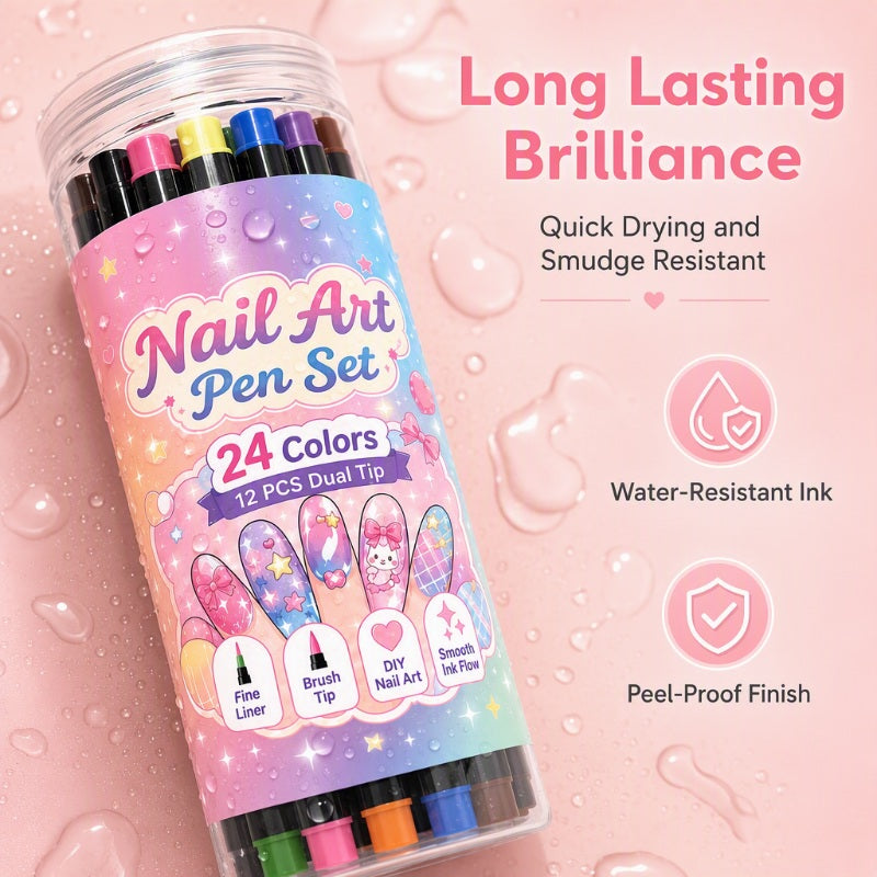 💅 PROMO FLASH : 50% DE RÉDUCTION ! ⏰ Set de 12 Stylos Nail Art Double Pointe – 24 Couleurs Vives – Pointe Fine & Pinceau for Manucure DIY 🎨