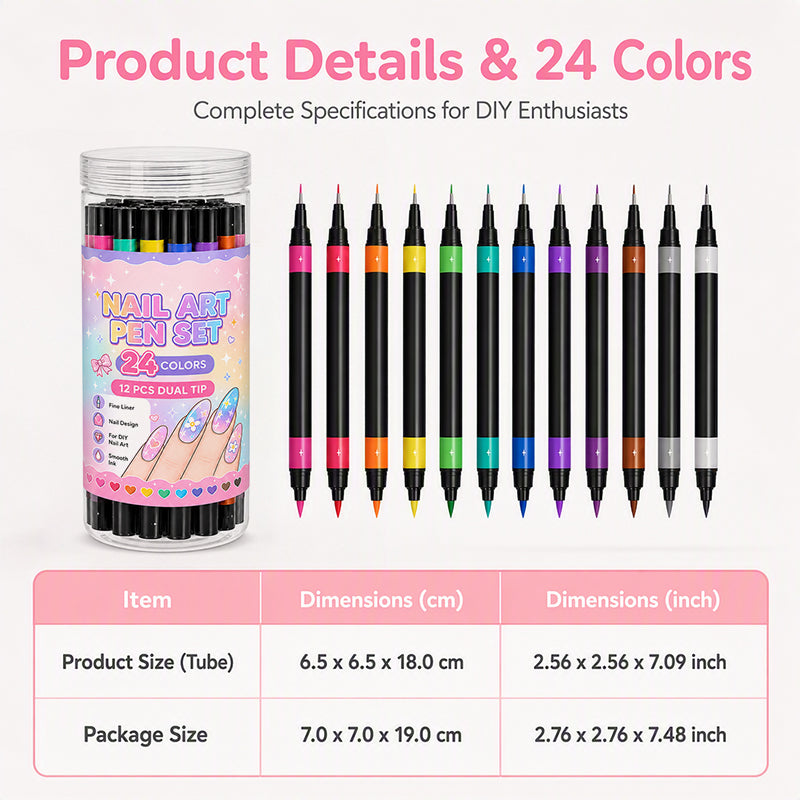 💅 PROMO FLASH : 50% DE RÉDUCTION ! ⏰ Set de 12 Stylos Nail Art Double Pointe – 24 Couleurs Vives – Pointe Fine & Pinceau for Manucure DIY 🎨