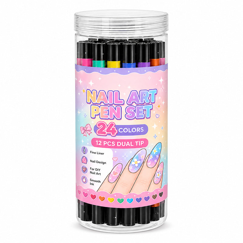 💅 PROMO FLASH : 50% DE RÉDUCTION ! ⏰ Set de 12 Stylos Nail Art Double Pointe – 24 Couleurs Vives – Pointe Fine & Pinceau for Manucure DIY 🎨