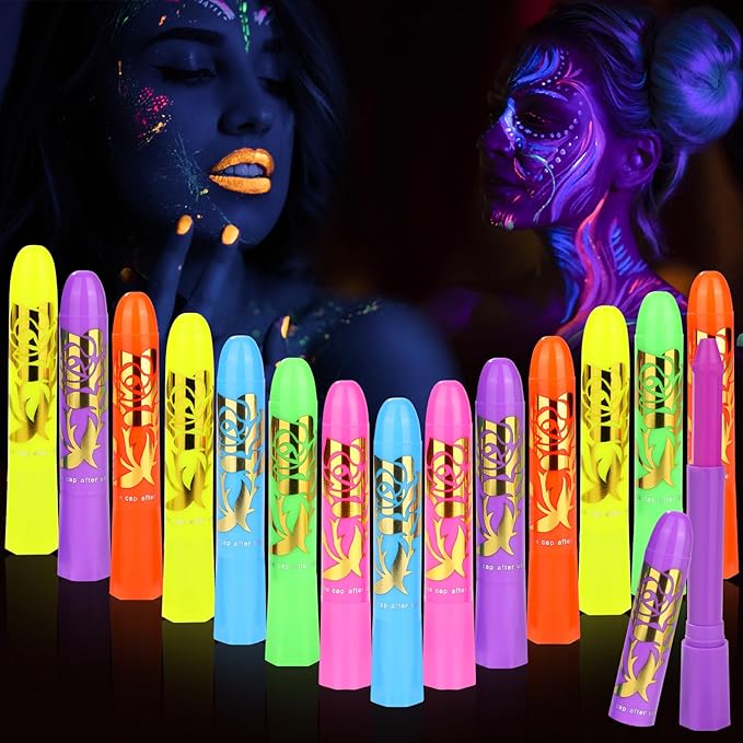 🌟 PROMO FLASH : 50% DE RÉDUCTION ! ✨ Crayons Luminescents Peinture Corporelle – Hydrosoluble & UV Fluorescent – 98% Lavables for Fêtes & Halloween 🎭