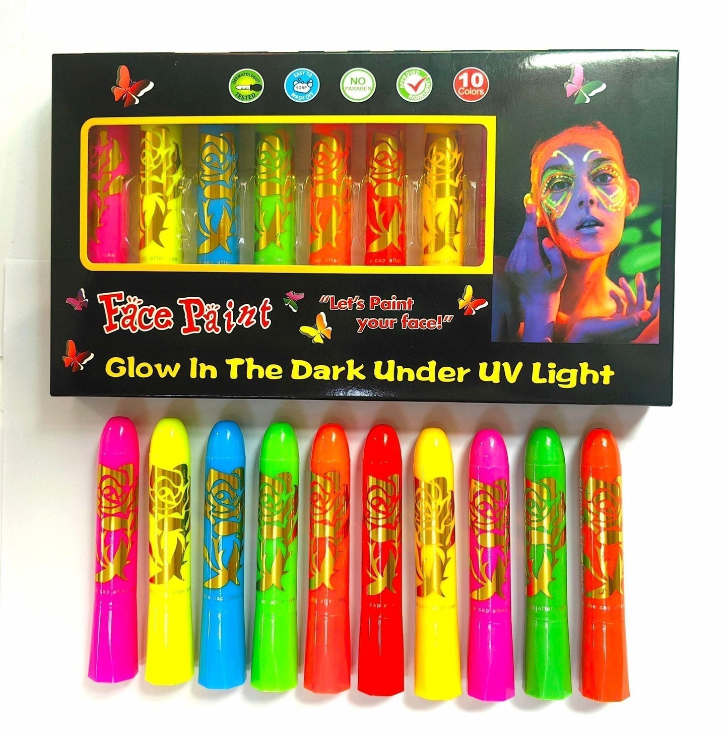 🌟 PROMO FLASH : 50% DE RÉDUCTION ! ✨ Crayons Luminescents Peinture Corporelle – Hydrosoluble & UV Fluorescent – 98% Lavables for Fêtes & Halloween 🎭