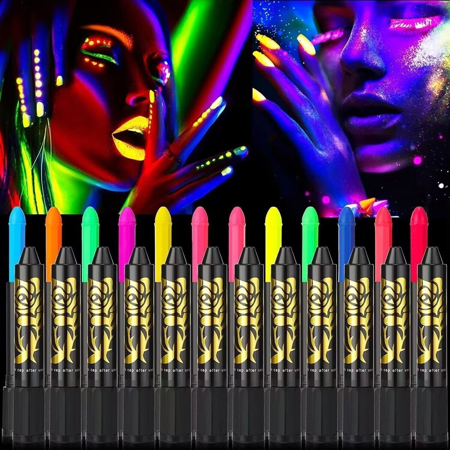 🌟 PROMO FLASH : 50% DE RÉDUCTION ! ✨ Crayons Luminescents Peinture Corporelle – Hydrosoluble & UV Fluorescent – 98% Lavables for Fêtes & Halloween 🎭