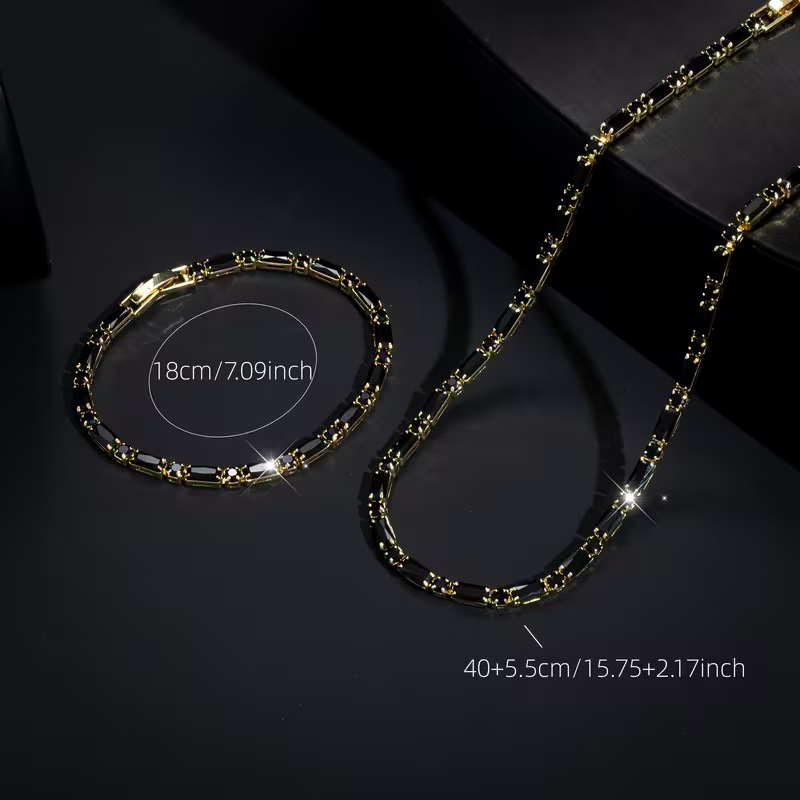 ✨ 50% DE RÉDUCTION ! Parure Bijoux Scintillants pour Homme – Collier & Bracelet Zircon Cubique, Style Street Luxe