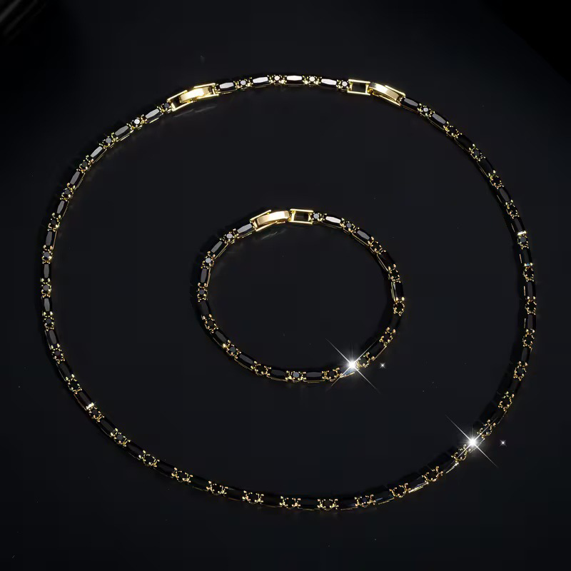 ✨ 50% DE RÉDUCTION ! Parure Bijoux Scintillants pour Homme – Collier & Bracelet Zircon Cubique, Style Street Luxe