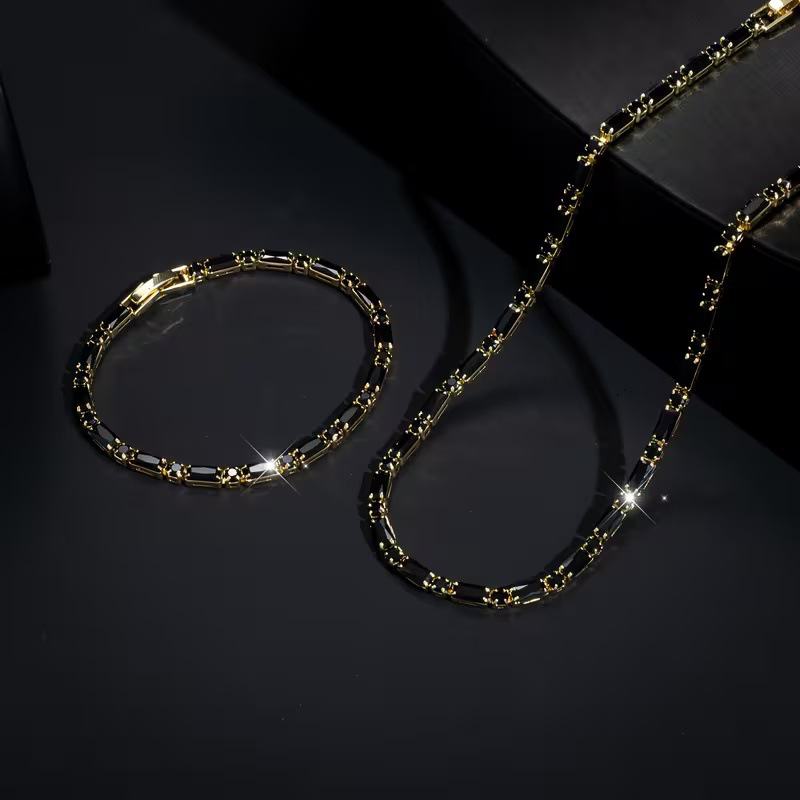✨ 50% DE RÉDUCTION ! Parure Bijoux Scintillants pour Homme – Collier & Bracelet Zircon Cubique, Style Street Luxe