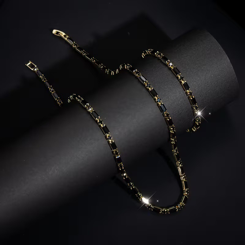 ✨ 50% DE RÉDUCTION ! Parure Bijoux Scintillants pour Homme – Collier & Bracelet Zircon Cubique, Style Street Luxe