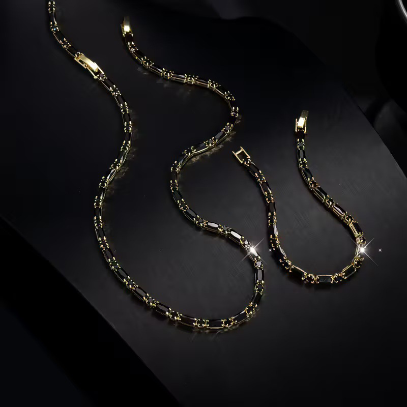✨ 50% DE RÉDUCTION ! Parure Bijoux Scintillants pour Homme – Collier & Bracelet Zircon Cubique, Style Street Luxe
