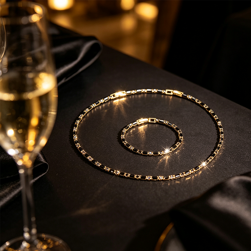 ✨ 50% DE RÉDUCTION ! Parure Bijoux Scintillants pour Homme – Collier & Bracelet Zircon Cubique, Style Street Luxe